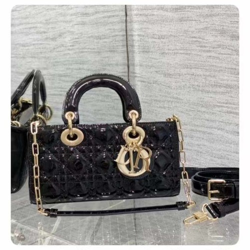 Dior Women CD Small Lady D-Joy Bag Black Patent Cannage Calfskin