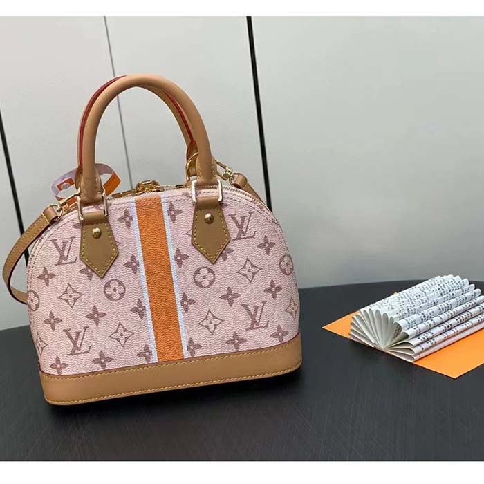Louis Vuitton LV Women Alma BB Handbag Beige Ocher Monopaname Coated Canvas Cowhide Leather