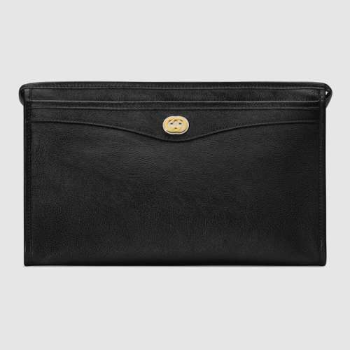 Gucci GG Men Pouch with Interlocking Bag in Black Soft Leather