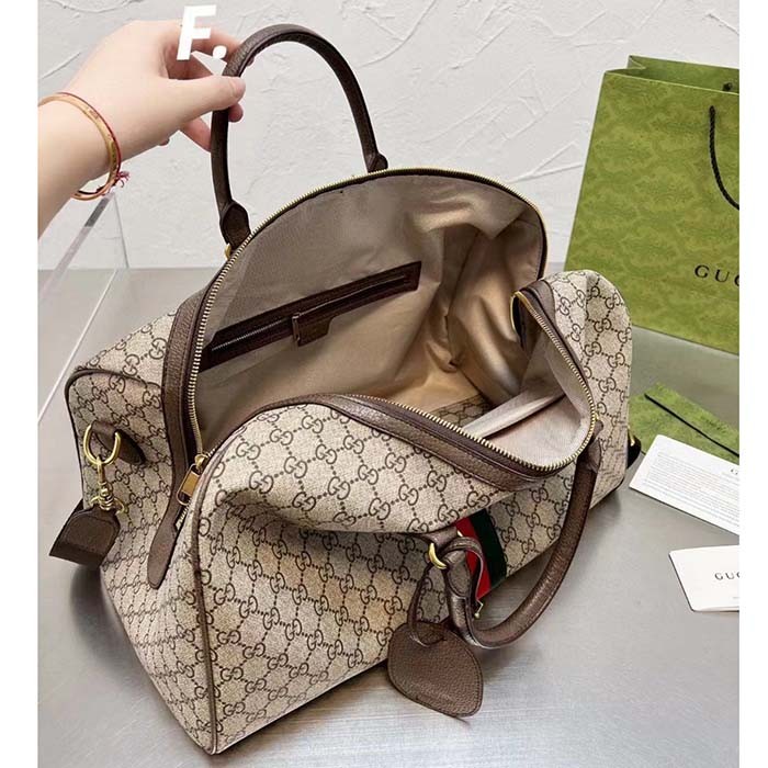 Gucci Unisex Savoy Medium Duffle Bag Beige Ebony GG Supreme Canvas Double G