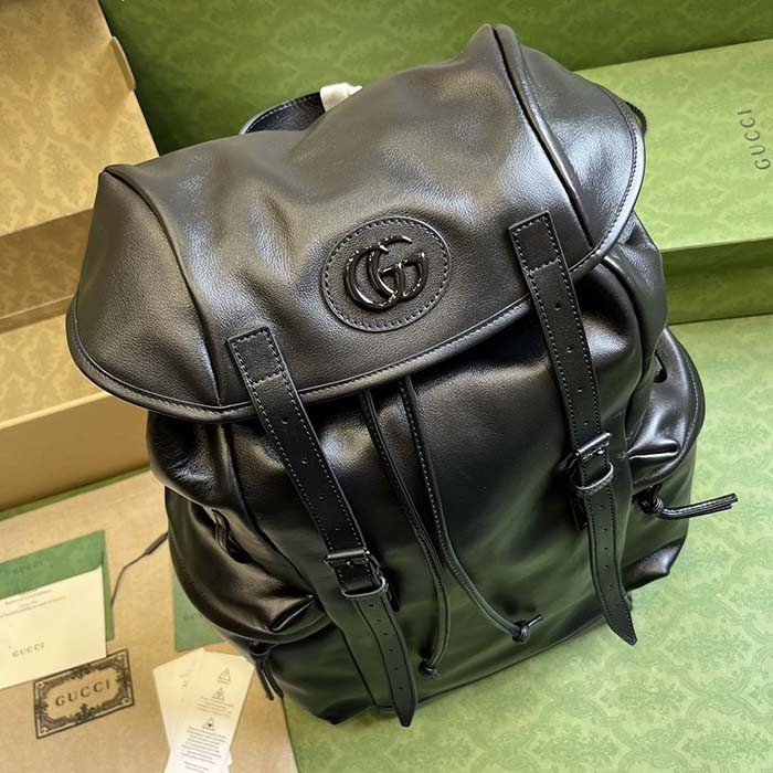 Gucci Unisex GG Backpack Tonal Double G Original GG Canvas Black Leather