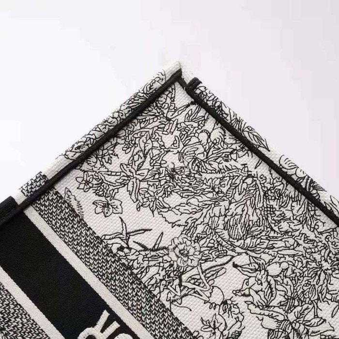 Dior Women Large Dior Book Tote Blue Toile De Jouy Flowers Embroidery