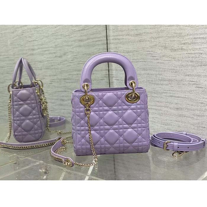 Dior Women CD Mini Lady Dior Bag Lilac Cannage Lambskin