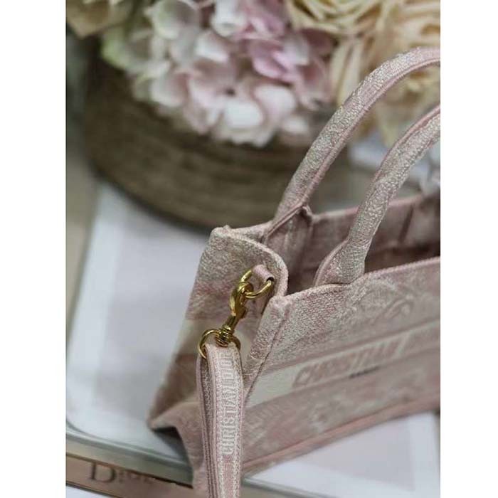 Dior Women Mini Dior Book Tote Strap Pink Toile De Jouy Reverse Embroidery