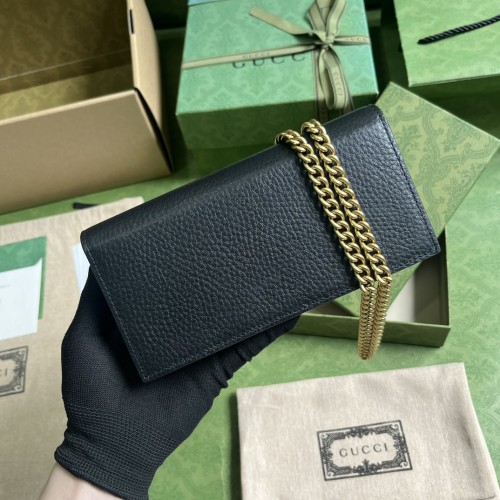 Gucci Women GG Chain Wallet Interlocking G Python Bow Black Leather