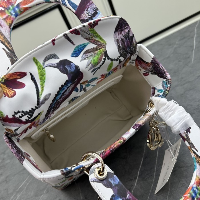 Dior Women CD Mini Lady Dior Bag White Multicolor Calfskin Toile De Jouy Fantastica Print Embroidery