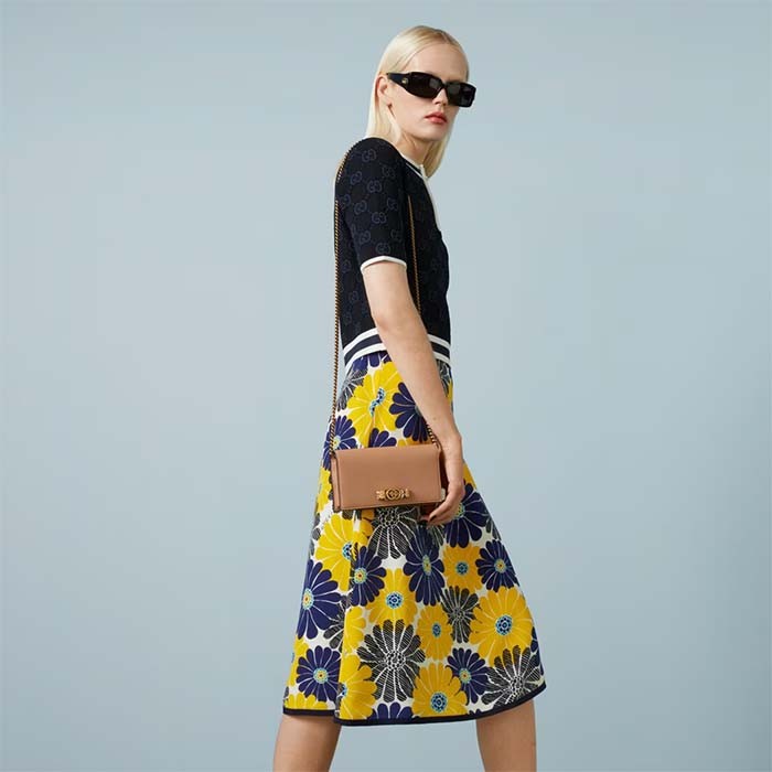 Gucci Women GG Chain Wallet Interlocking G Python Bow Rose Beige Leather