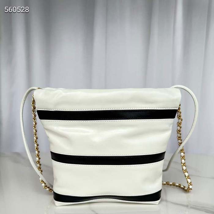 Chanel Women CC 22 Mini Handbag Shiny Calfskin White Black