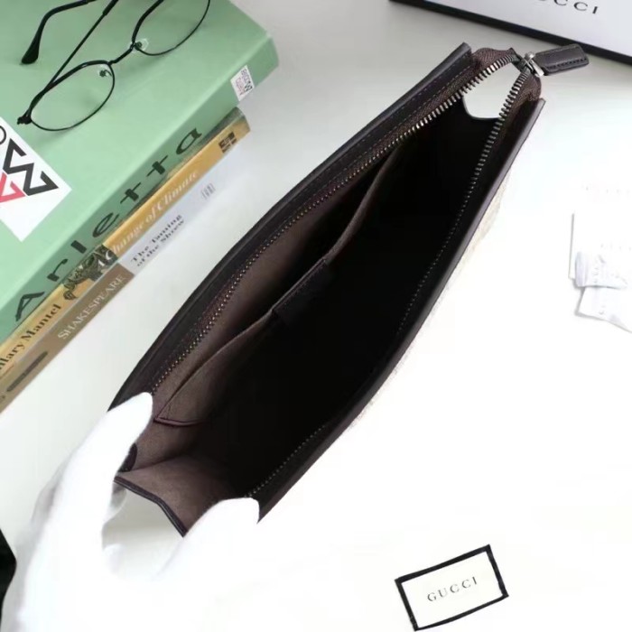 Gucci Unisex GG Supreme Web Pouch GG Supreme Canvas Green Red Web