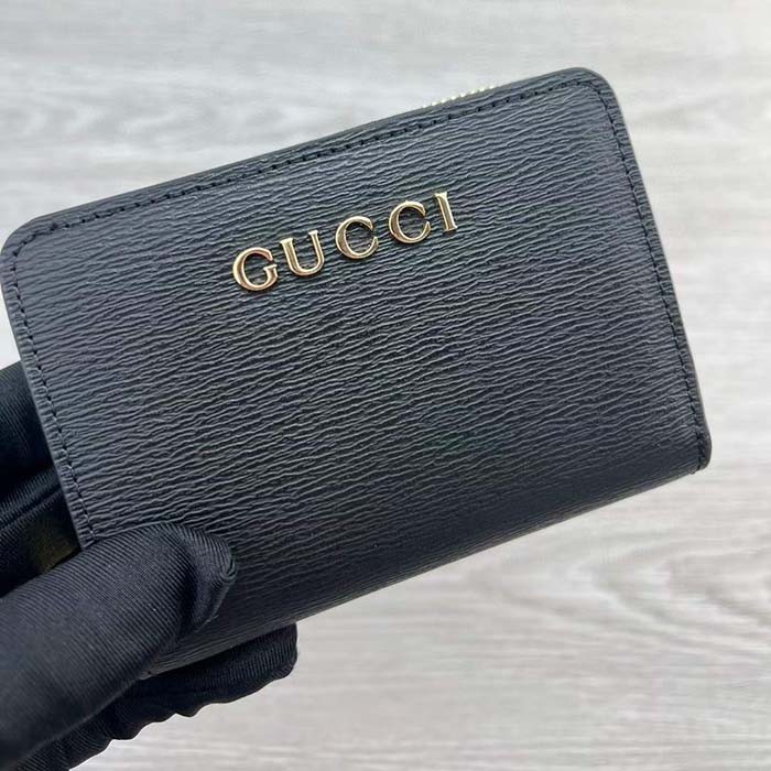 Gucci Unisex GG Mini Wallet Gucci Script Black Leather Taffeta Lining