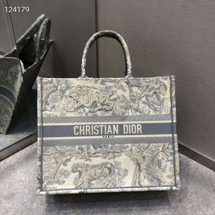 Dior Women Small Dioriviera Dior Book Tote Gray Toile De Jouy Embroidery