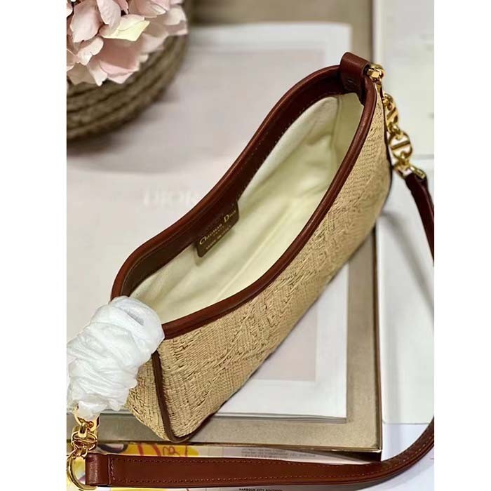 Dior Women CD 30 Montaigne Hobo Avenue Mini Bag Natural Cannage Raffia