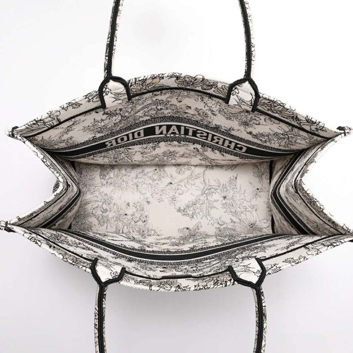 Dior Women Large Dior Book Tote Blue Toile De Jouy Flowers Embroidery