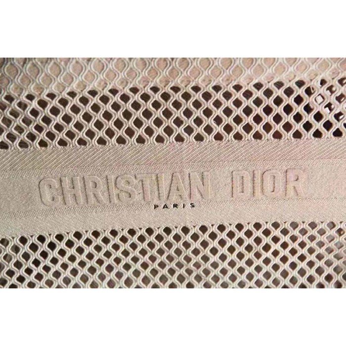 Dior Women Small Dior Book Tote Clay-Colored Mesh Embroidery
