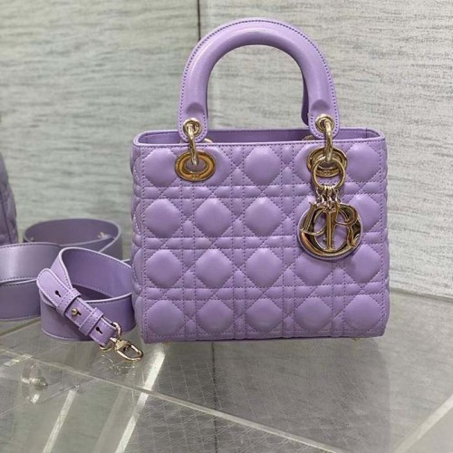 Dior CD Women Small Lady Dior My ABCDior Bag Lilac Cannage Lambskin