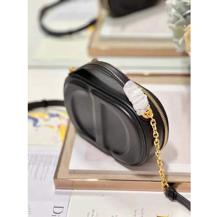 Dior Women CD Signature Oval Camera Bag Black Calfskin Embossed CD Signature