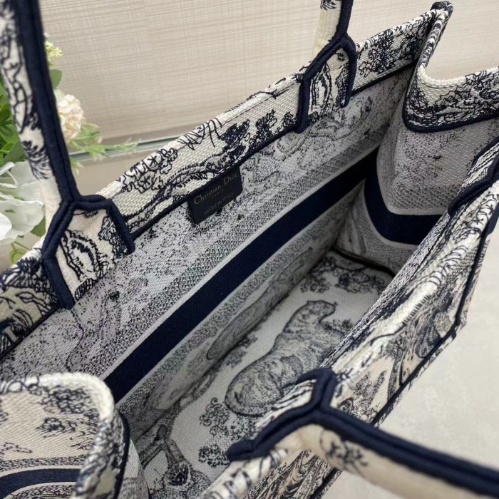 Dior Unisex CD Medium Book Tote Navy Blue Toile De Jouy Embroidery