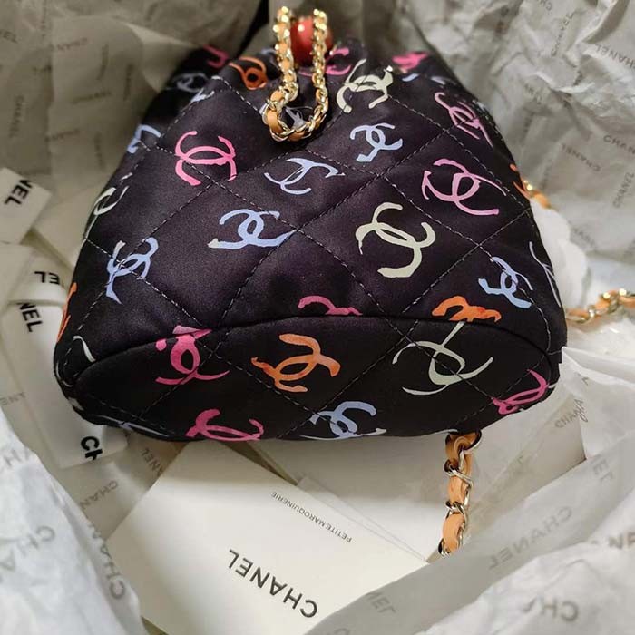 Chanel CC Unisex Backpack Printed Fabric Gold-Tone Metal Black Multicolor