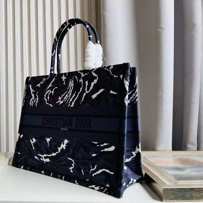 Dior Unisex CD Large Dior Book Tote Blue Dior Roses Embroidery