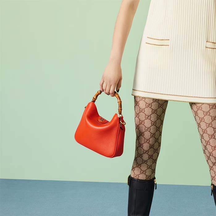 Gucci Women Diana Small Shoulder Bag Orange Leather Double G