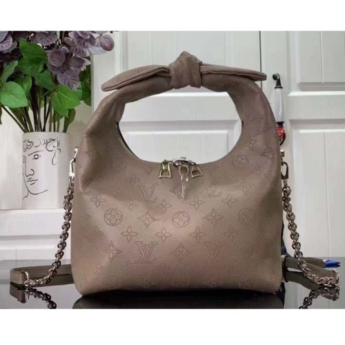 Louis Vuitton LV Unisex Why Knot MM Handbag Galet Beige Perforated Mahina Calf Leather