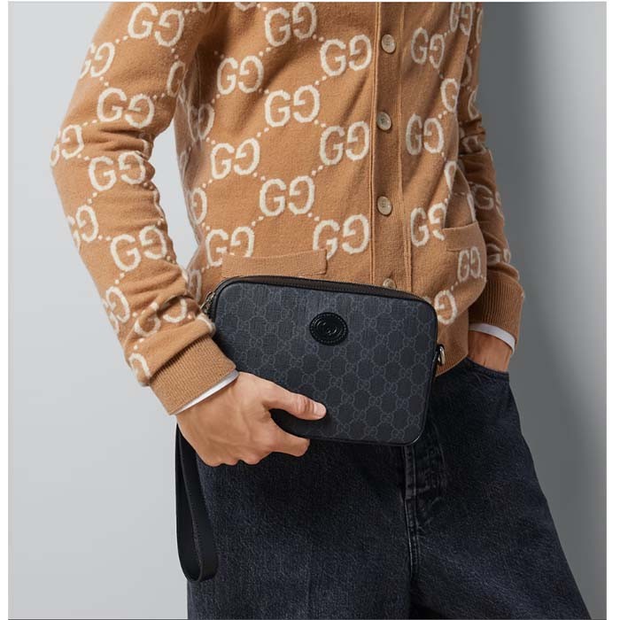 Gucci GG Unisex Ophidia GG Crossbody Bag Interlocking G Black GG Supreme Canvas Zip Closure