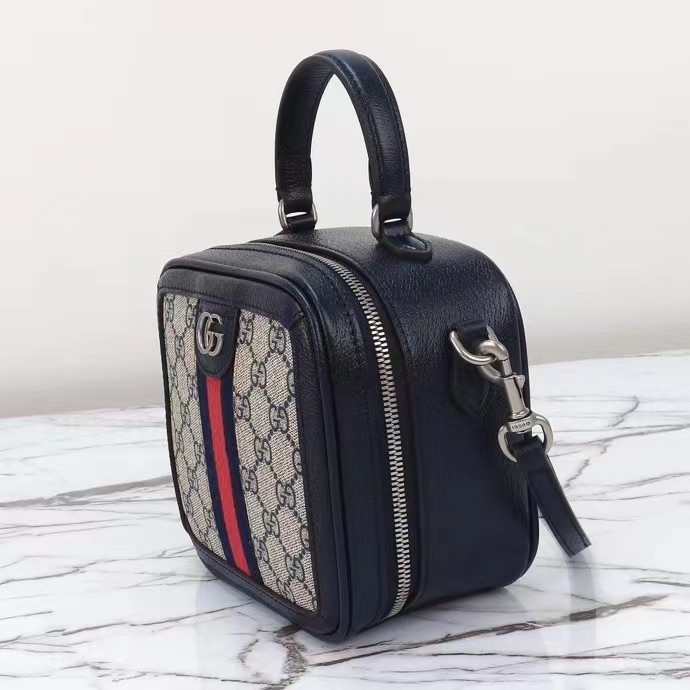 Gucci GG Unisex Ophidia GG Mini Top Handle Bag Beige Blue GG Supreme Canvas