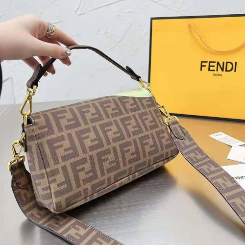 Fendi Women Baguette FF Glazed Fabric Bag with Inlay