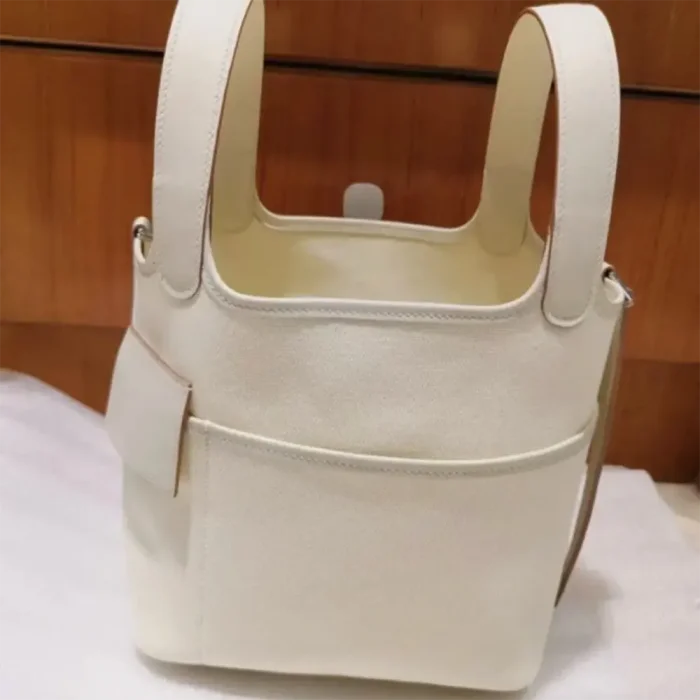 Hermes Women Picotin Lock 18 Pockets in Goeran Canvas Leather-White