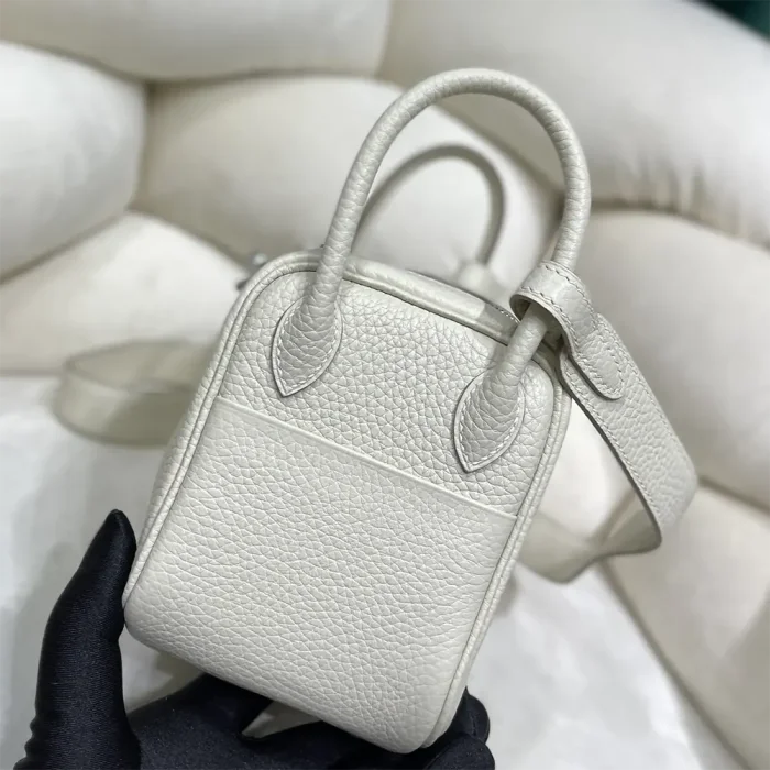 Hermes Women Lindy Mini 19 in Clemence Leather-White/Silver
