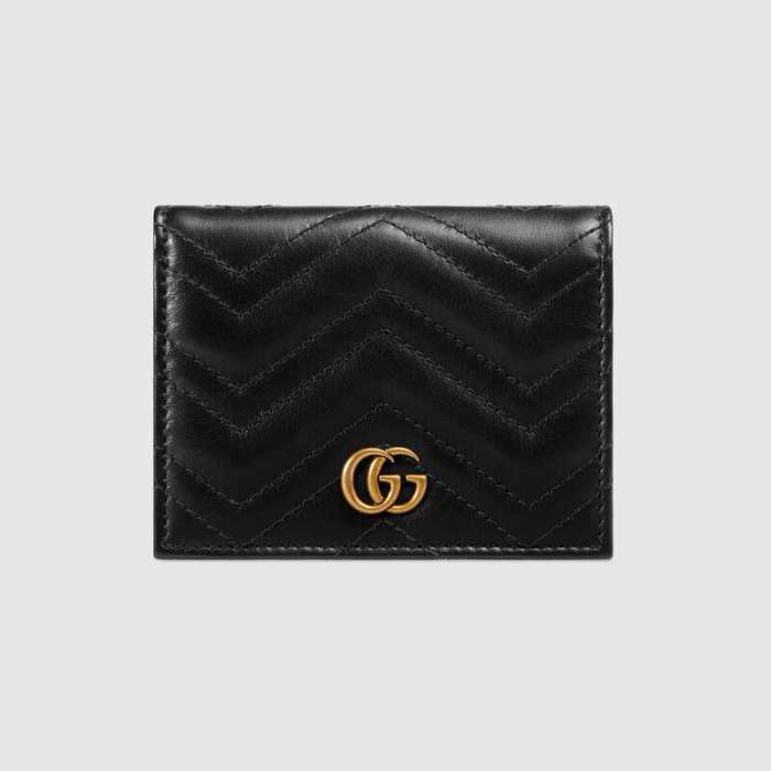 Gucci GG Unisex GG Marmont Card Case Wallet in Matelassé Chevron Leather