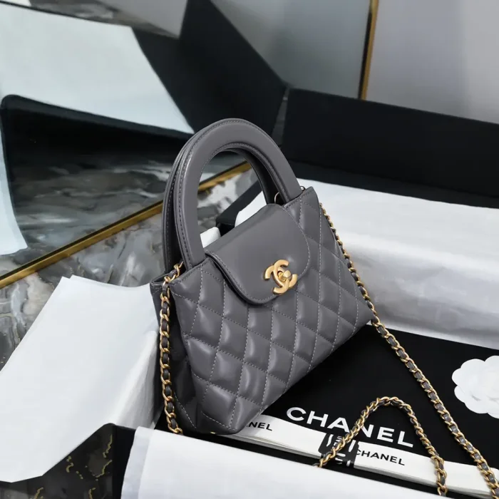 Chanel Women CC Mini Kelly Shopping Bag Shiny Aged Calfskin-Grey