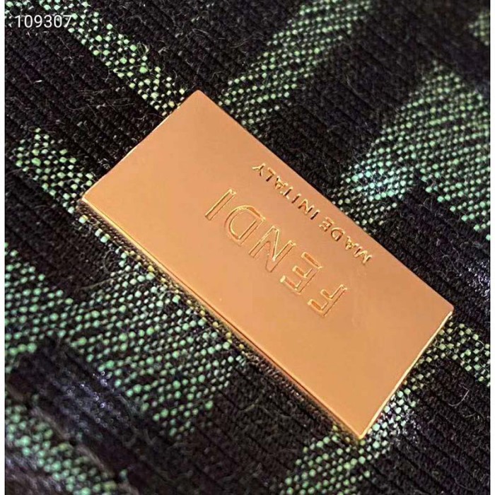 Fendi Women Peekaboo Iconic Mini Jacquard Fabric Interlace Bag-Dark Green