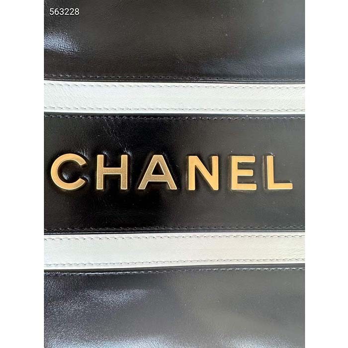 Chanel Women CC 22 Backpack Shiny Calfskin Gold-Tone Metal Black White