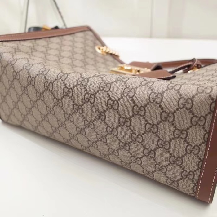 Gucci Women Padlock GG Medium Shoulder Bag Beige Ebony Supreme Canvas