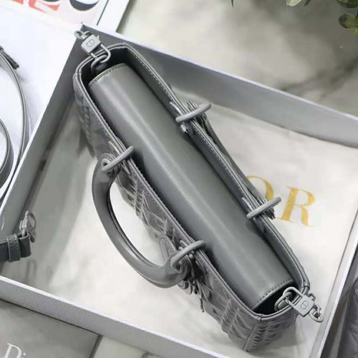 Dior Women Lady D-Joy Bag Gray Cannage Calfskin with Diamond Motif