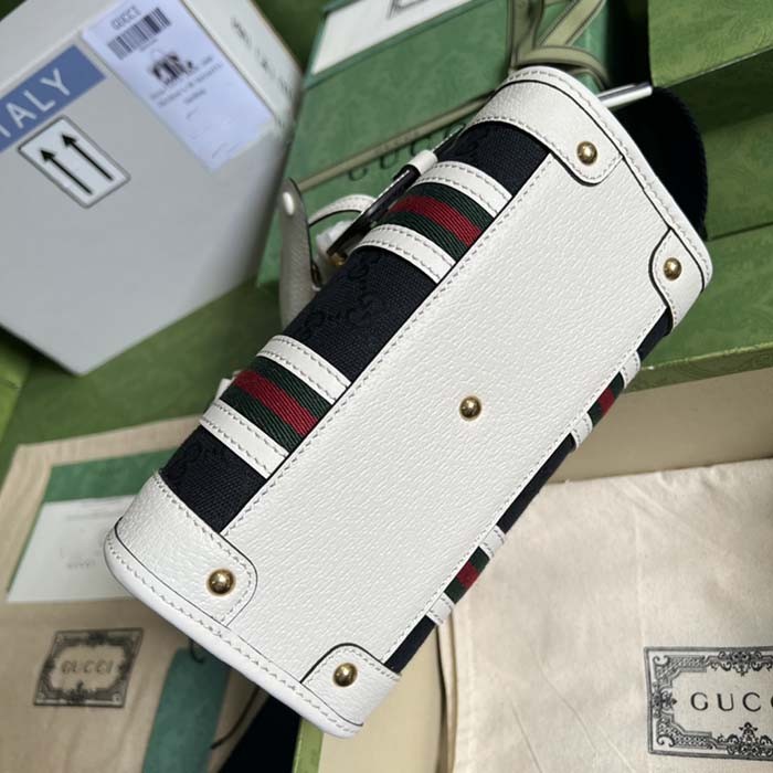 Gucci Unisex GG Mini Canvas Top Handle Bag Double G White Black Original GG Canvas