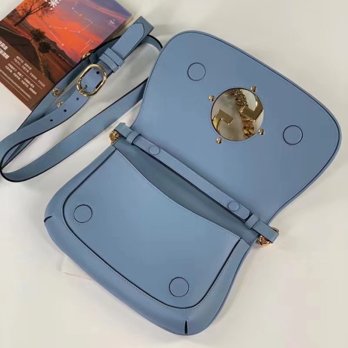 Gucci Women GG Blondie Mini Bag Light Blue Leather Round Interlocking G