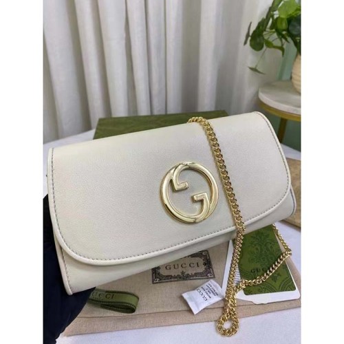 Gucci Women GG Blondie Continental Chain Wallet White Leather Round Interlocking G
