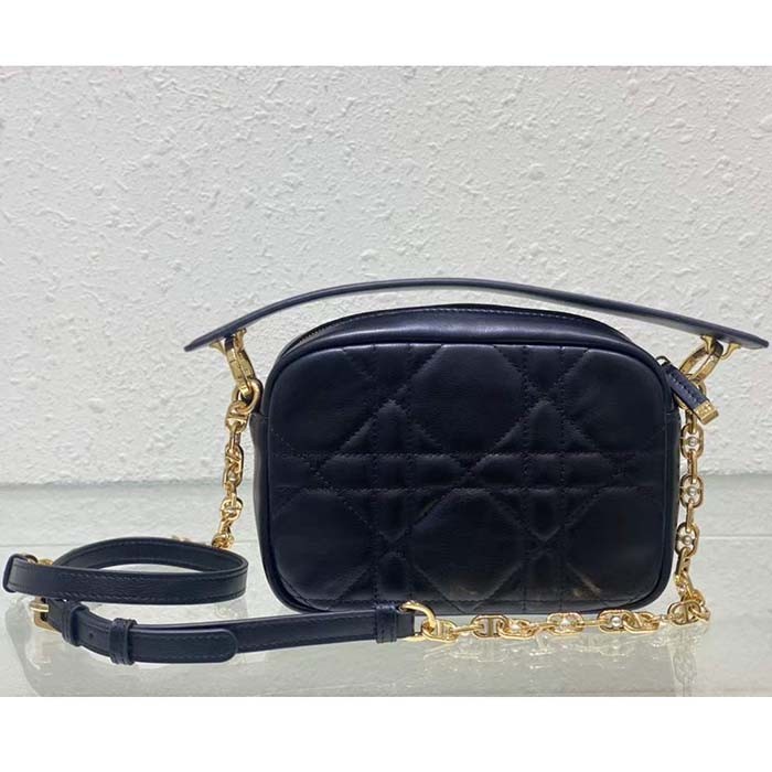 Dior Women Small Dior Caro Top Handle Camera Bag Black Macrocannage Calfskin