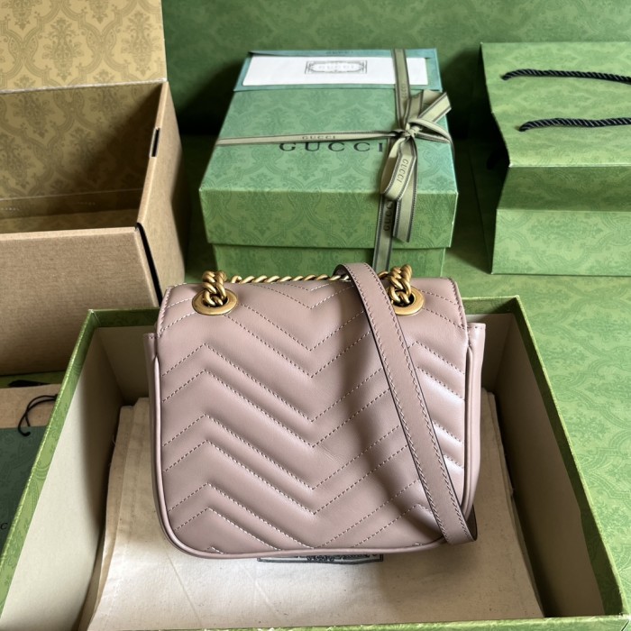 Gucci Women GG Marmont Matelassé Mini Shoulder Bag Pink Matelassé Chevron Leather