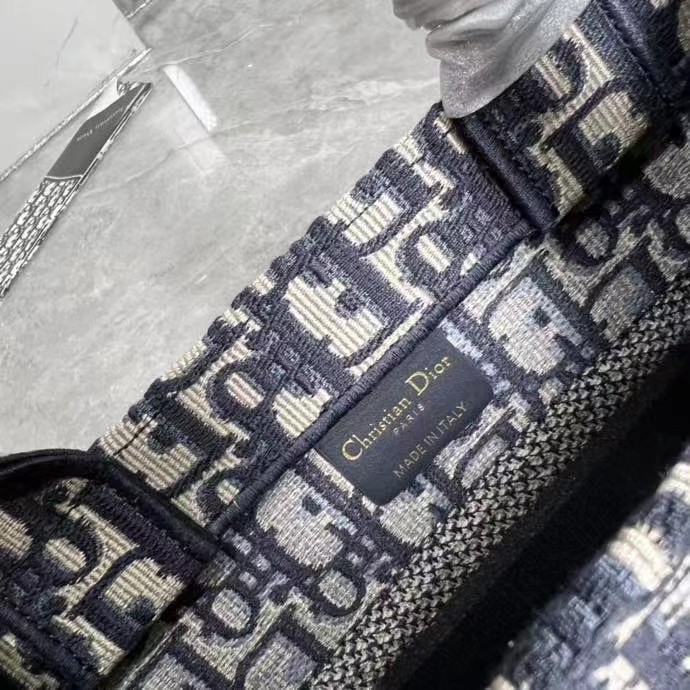 Dior Women Small Dior Book Tote Blue Dior Oblique Embroidery