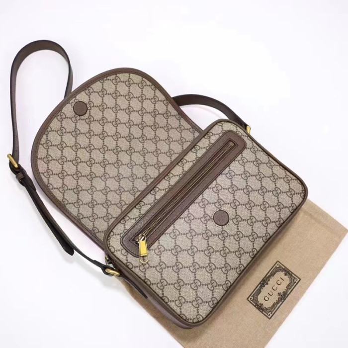Gucci GG Unisex Ophidia Messenger Bag Beige Ebony GG Supreme Canvas Double G