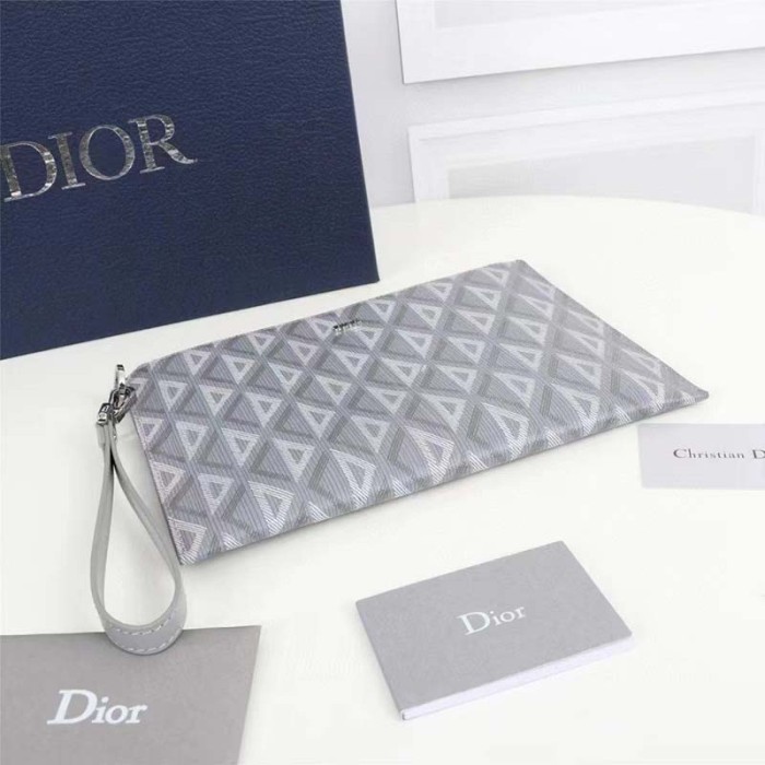 Dior Unisex CD Pouch Gray CD Diamond Canvas DIOR Signature