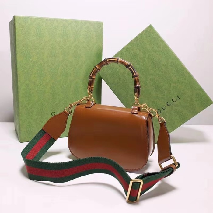Gucci Women Gucci Bamboo 1947 Small Top Handle Bag Brown Leather Bamboo Hardware