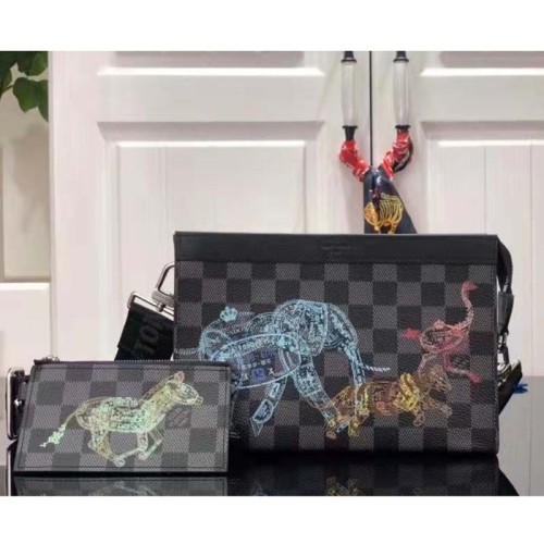 Louis Vuitton LV Unisex Trio Messenger Damier Graphite Coated Canvas Cowhide Leather