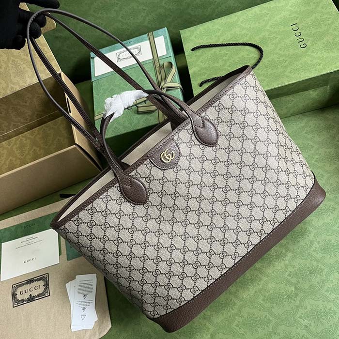 Gucci Unisex Ophidia Medium Tote Bag Beige Ebony GG Supreme Canvas