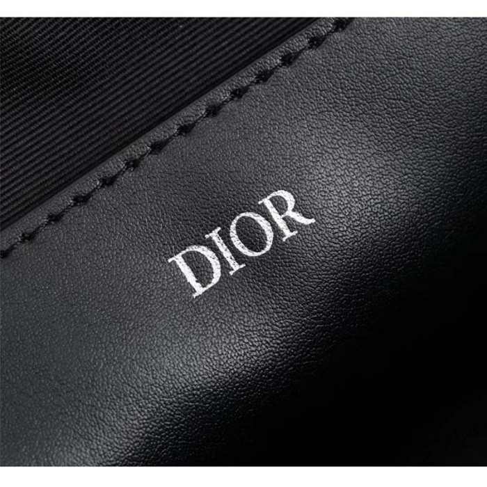 Dior Unisex A5 Pouch Black CD Diamond Canvas Smooth Calfskin