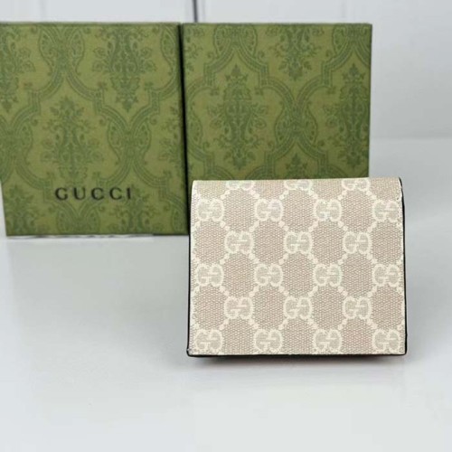 Gucci Unisex GG Marmont Card Case Wallet Double G Beige White GG Supreme Canvas Pink Leather Style ‎658610 AACFE 9543