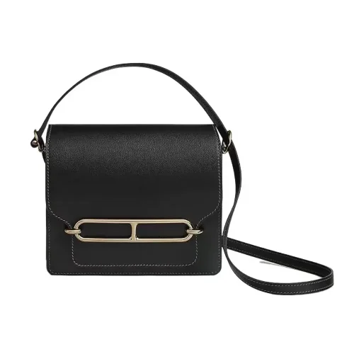 Hermes Women Roulis Mini Bag in Evergrain Calfskin-Black/Gold